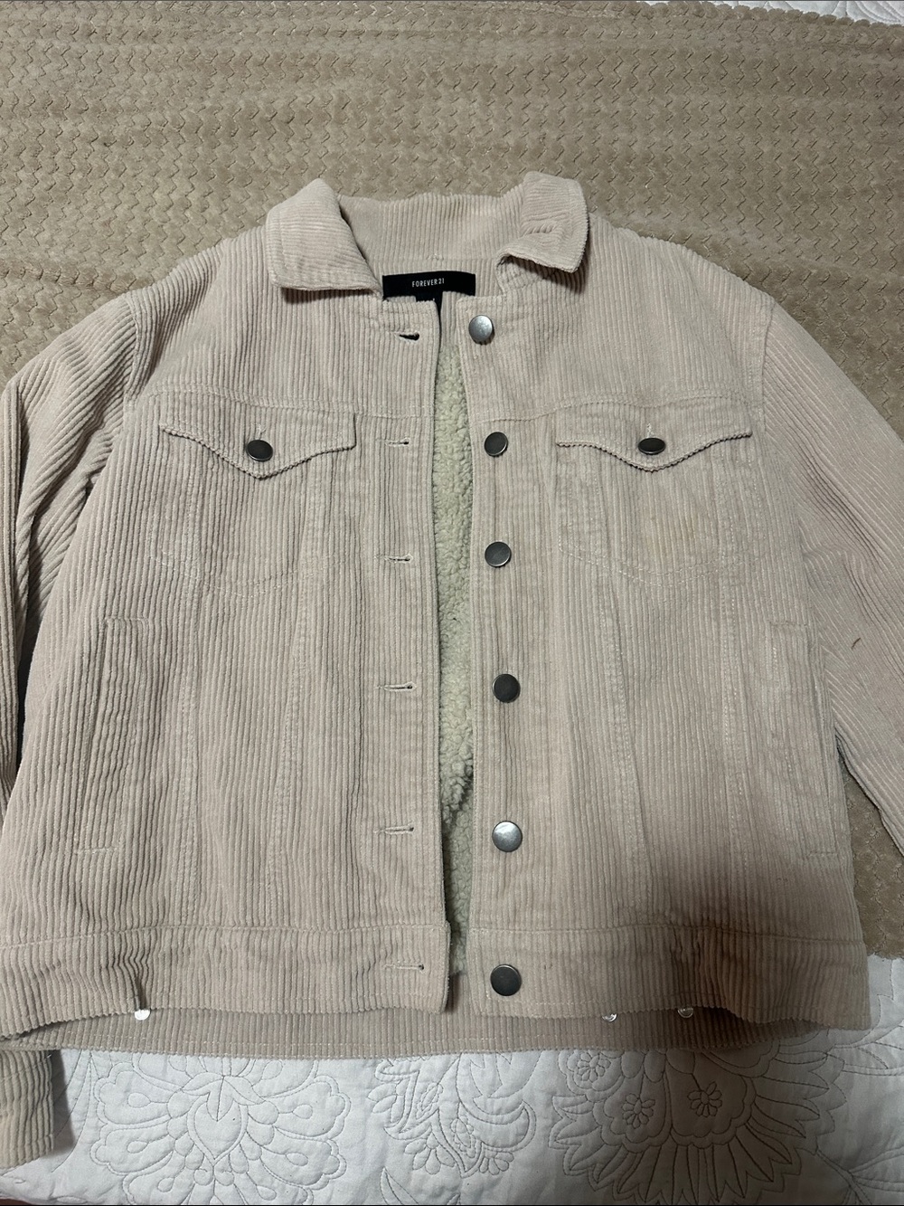 Forever 21 Men’s Light Beige Corduroy Sherpa Jacket